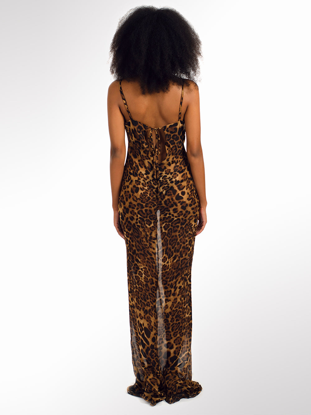 Leopard Print Cowl Neck Spaghetti Strap Mermaid Maxi Dress 5