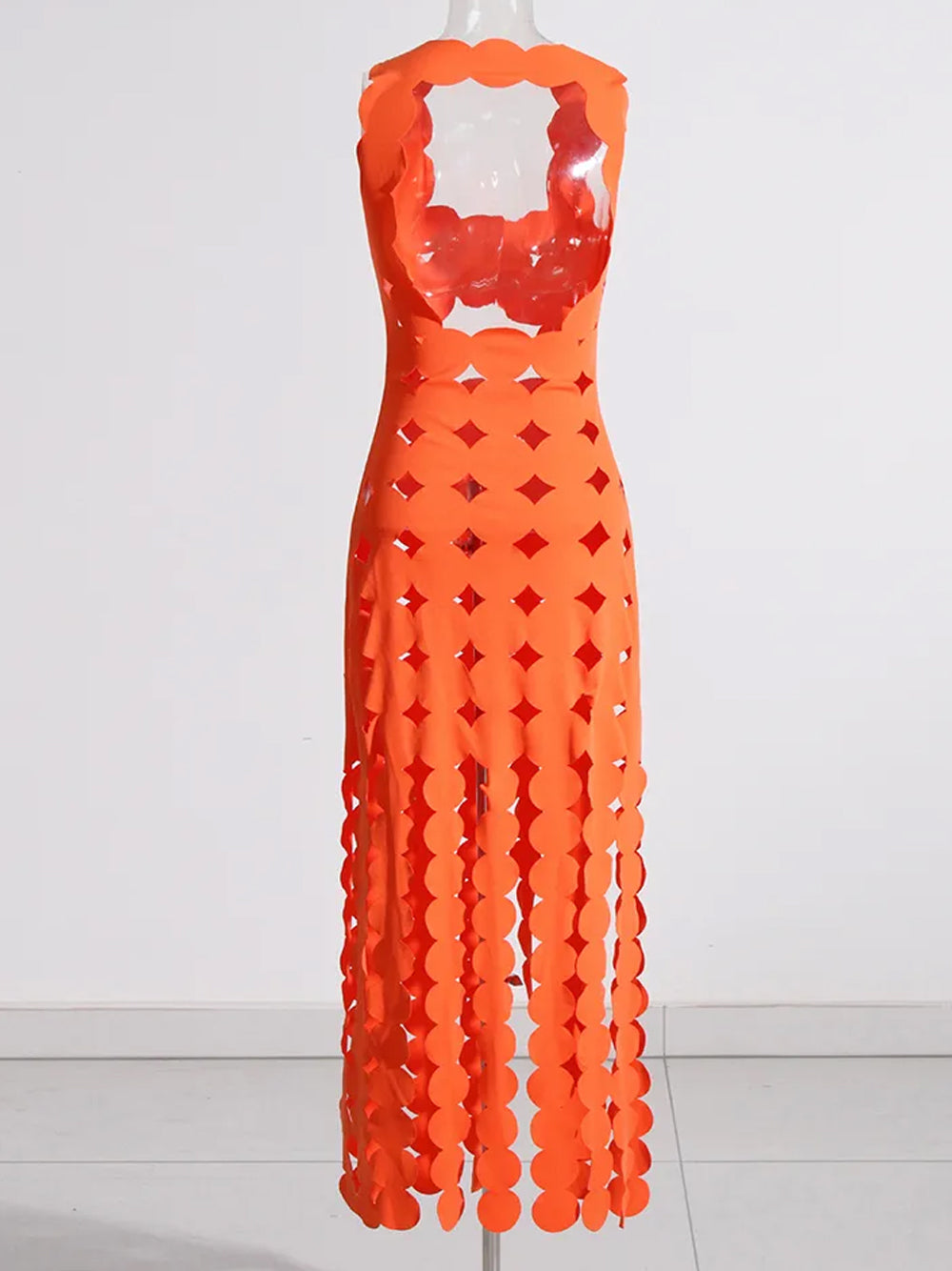 Scalloped Cutout Disc-Fringe Bodycon Maxi Dress 9