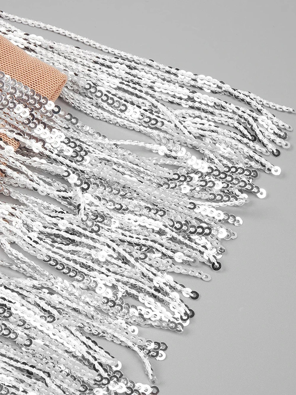 Sequin V-Neck Crystal Tiered Fringe Mini Dress 7