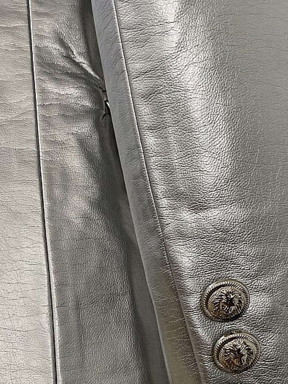 Silver Double-breasted Leather Blazer 11