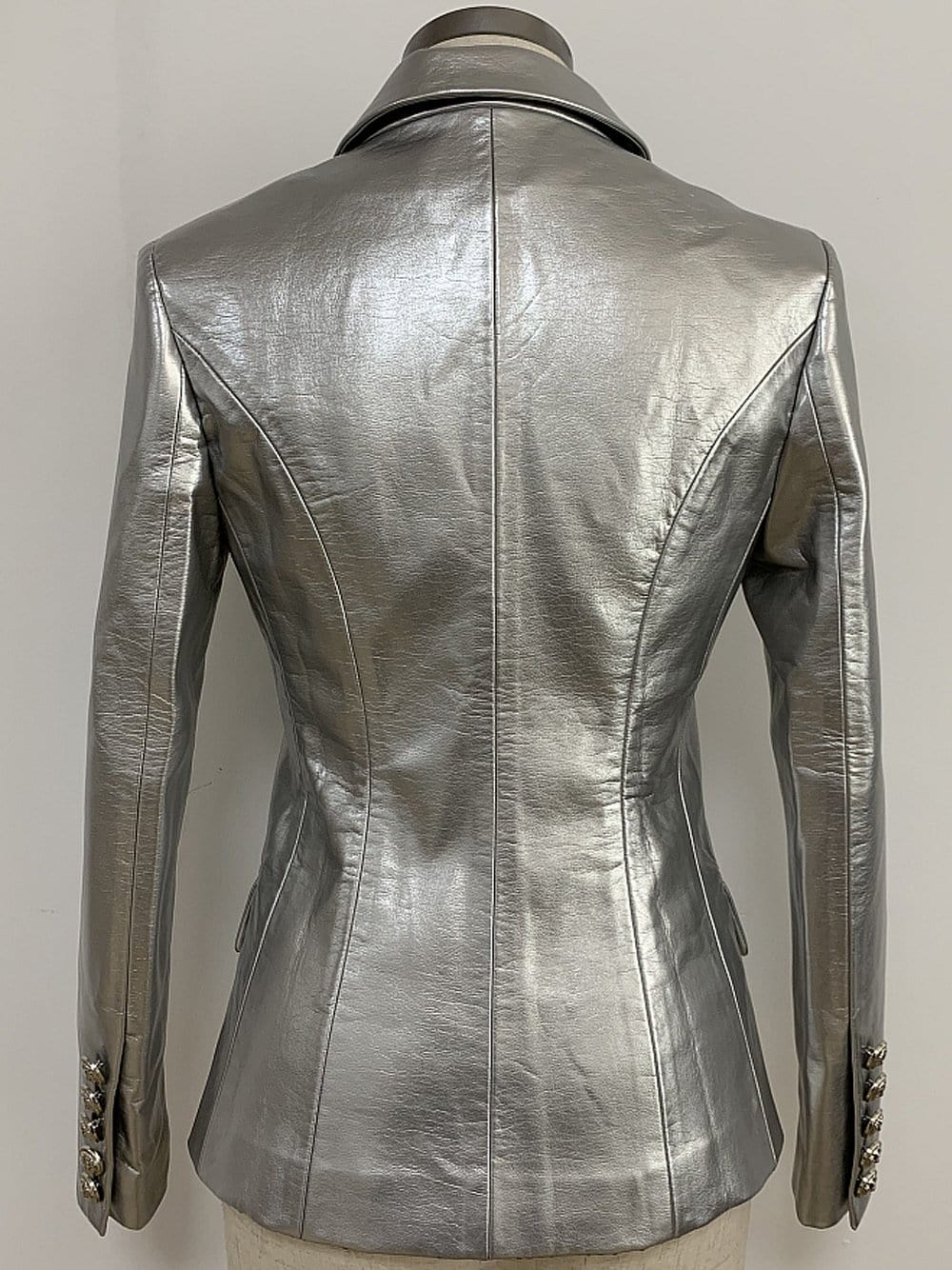 Silver Double-breasted Leather Blazer 6