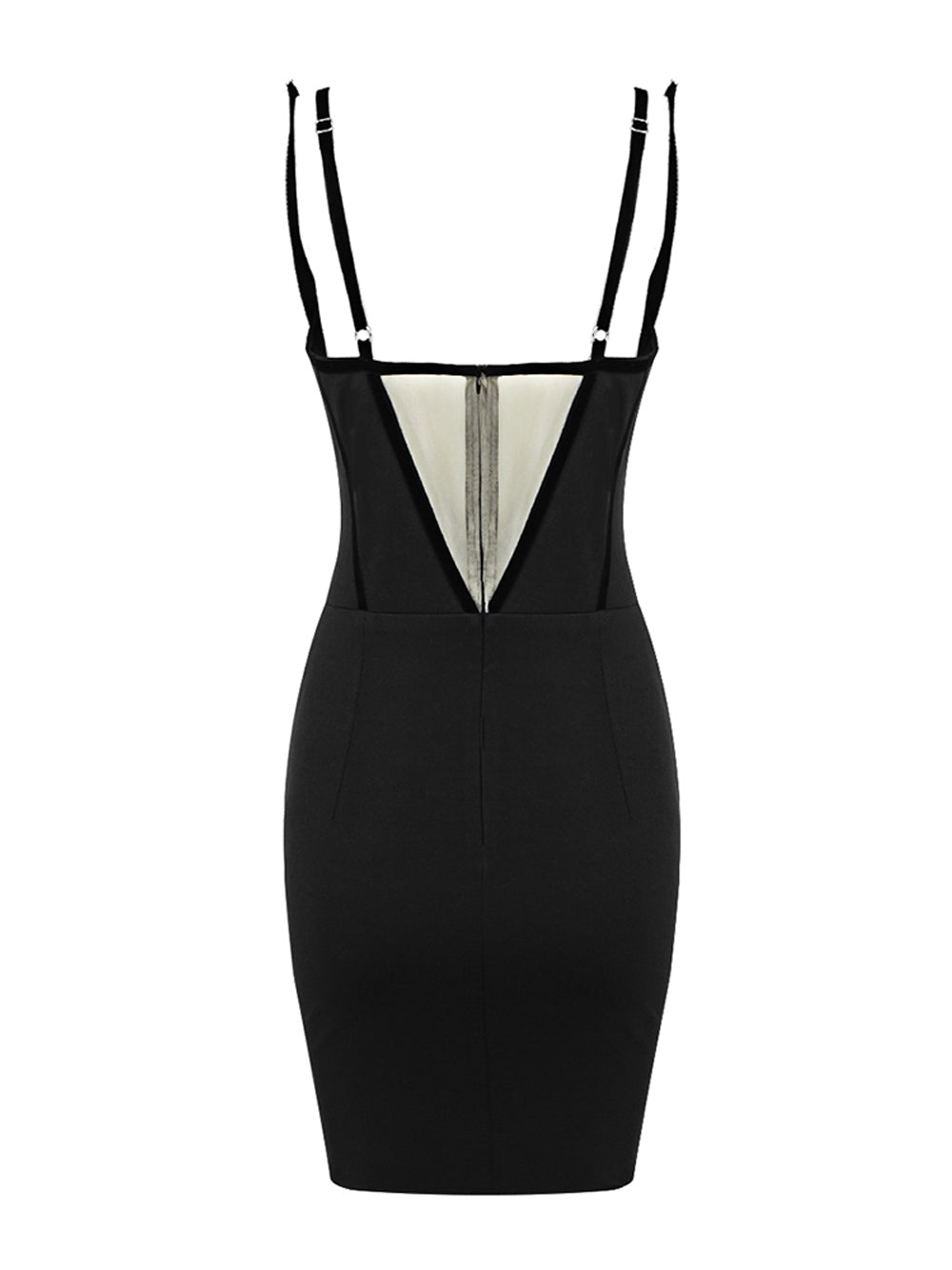 Rhinestone Trim V-Neck Mesh Insert Bodycon Mini Dress 2