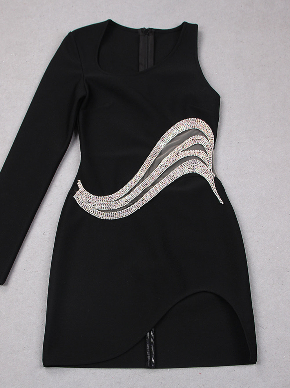 Crystal Wave Cutout Asymmetric Long-Sleeve Mini Dress 5