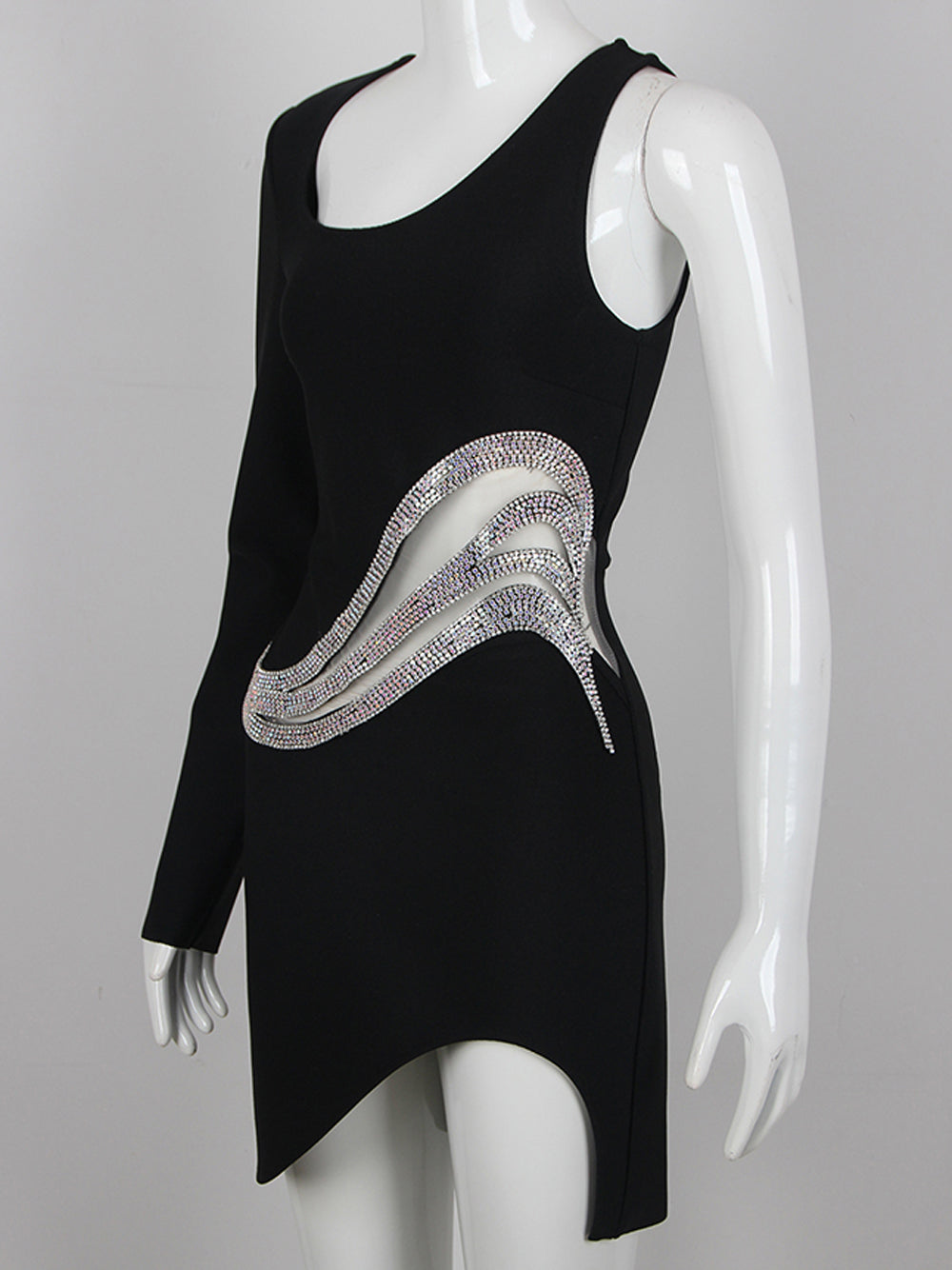 Crystal Wave Cutout Asymmetric Long-Sleeve Mini Dress 8