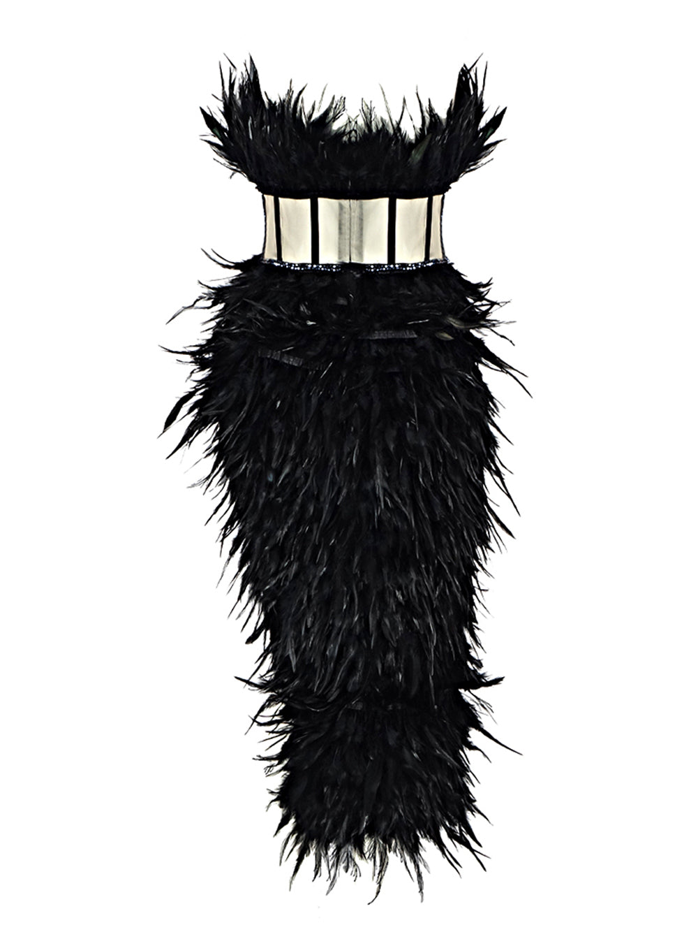 Strapless Feather Sweetheart Corset Bodice Beaded Trim Mini Dress - View 2