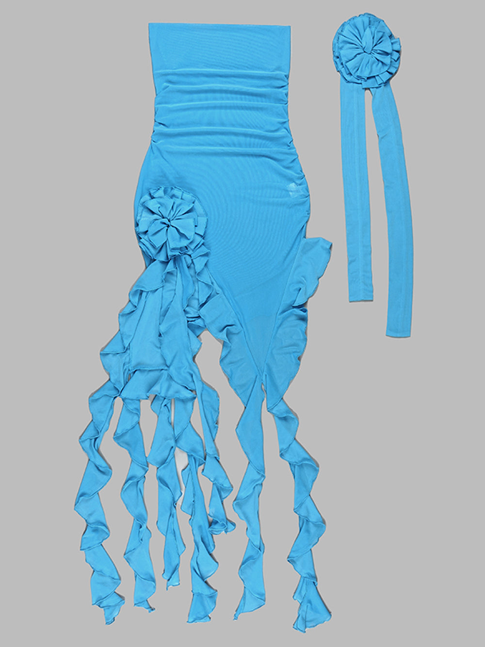 Rosette Strapless Asymmetric Ruffle-Hem Dress 13