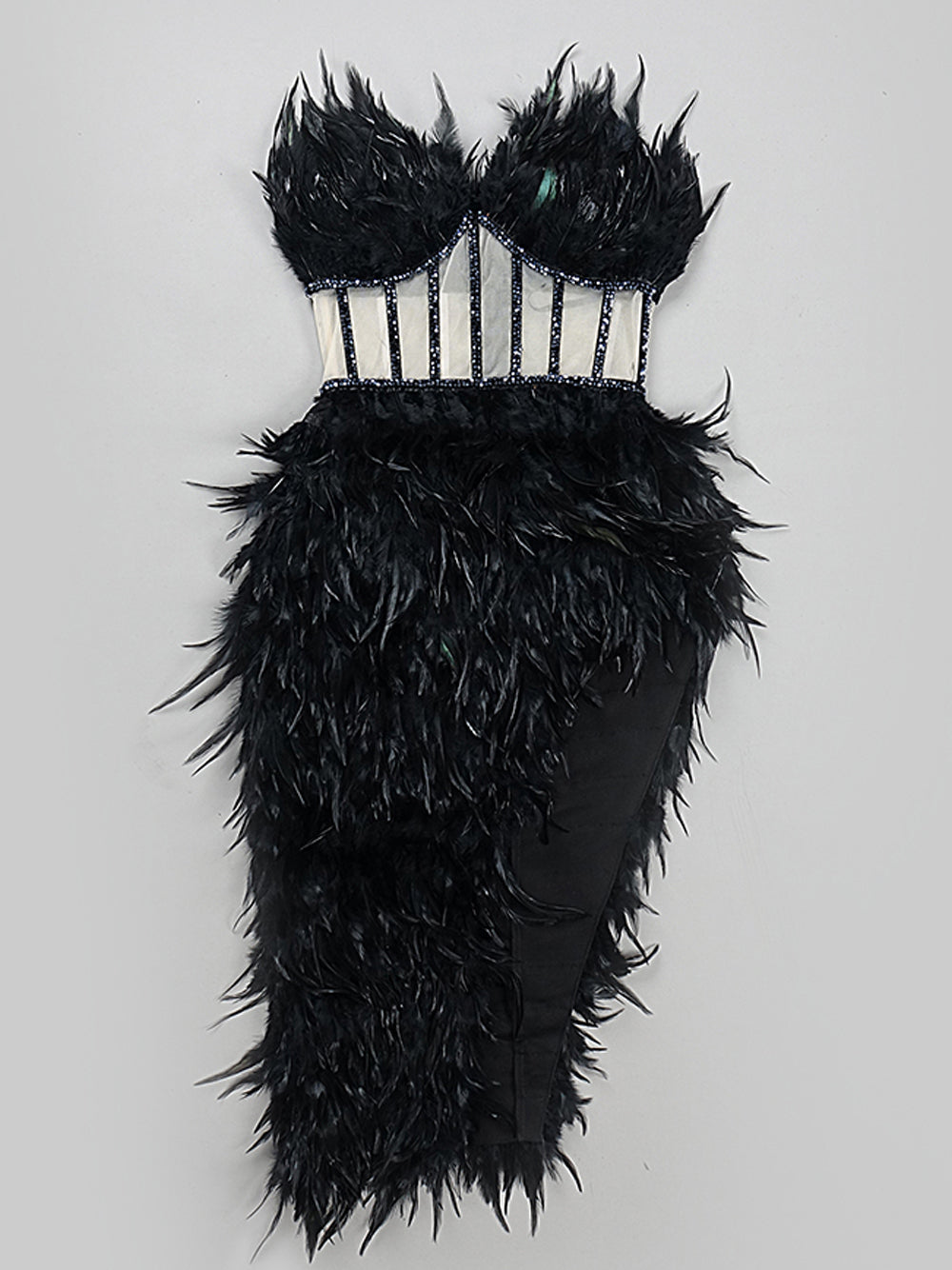 Strapless Feather Sweetheart Corset Bodice Beaded Trim Mini Dress - View 5