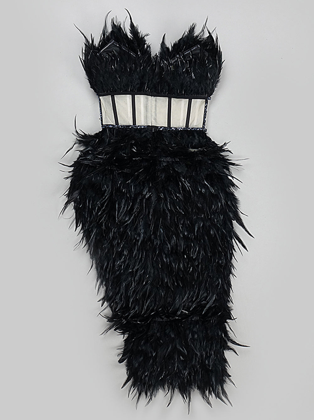 Strapless Feather Sweetheart Corset Bodice Beaded Trim Mini Dress - View 6