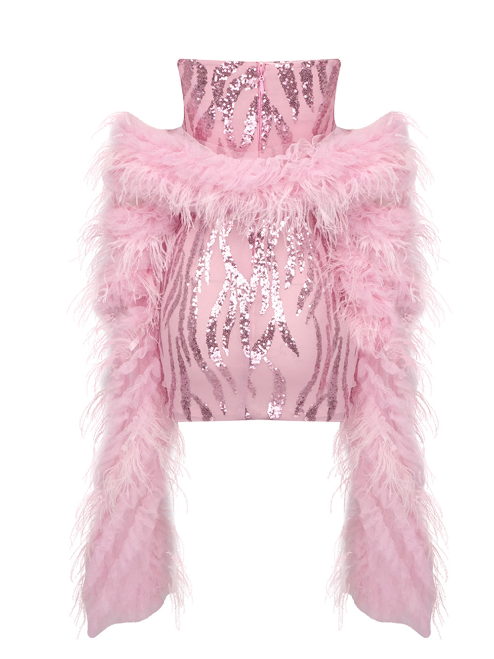 Sequins Mini Dress w Feathers Scarf 2