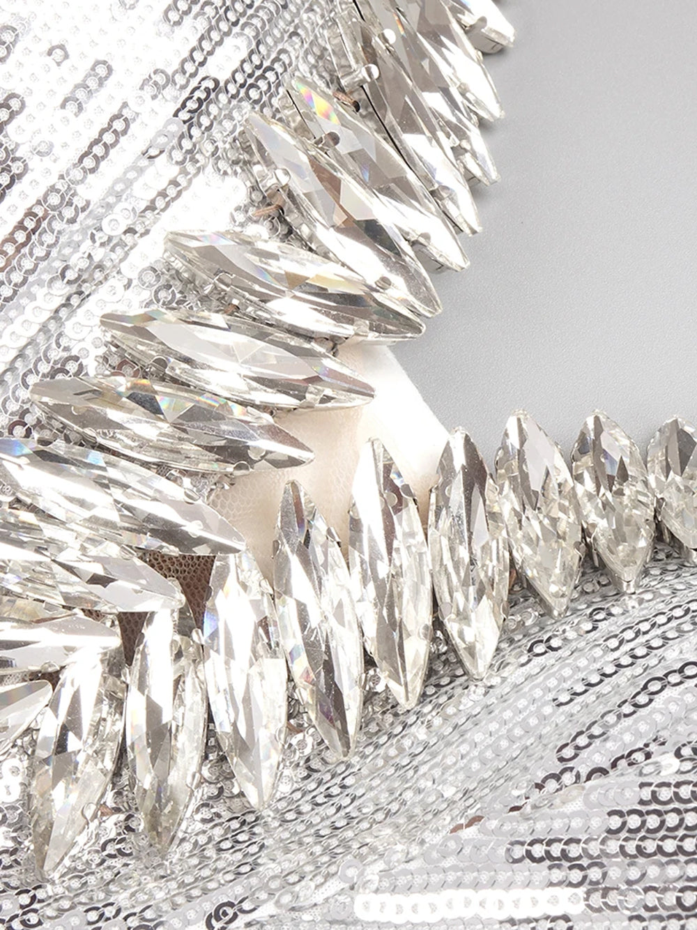 Sequin V-Neck Crystal Tiered Fringe Mini Dress 3