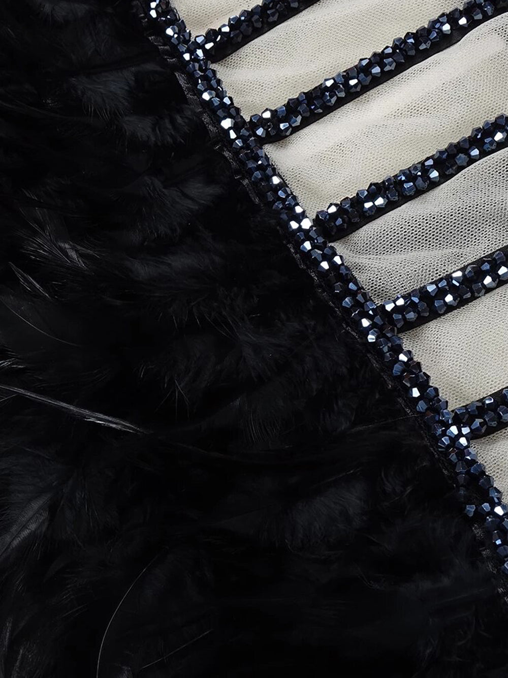 Strapless Feather Sweetheart Corset Bodice Beaded Trim Mini Dress - View 3