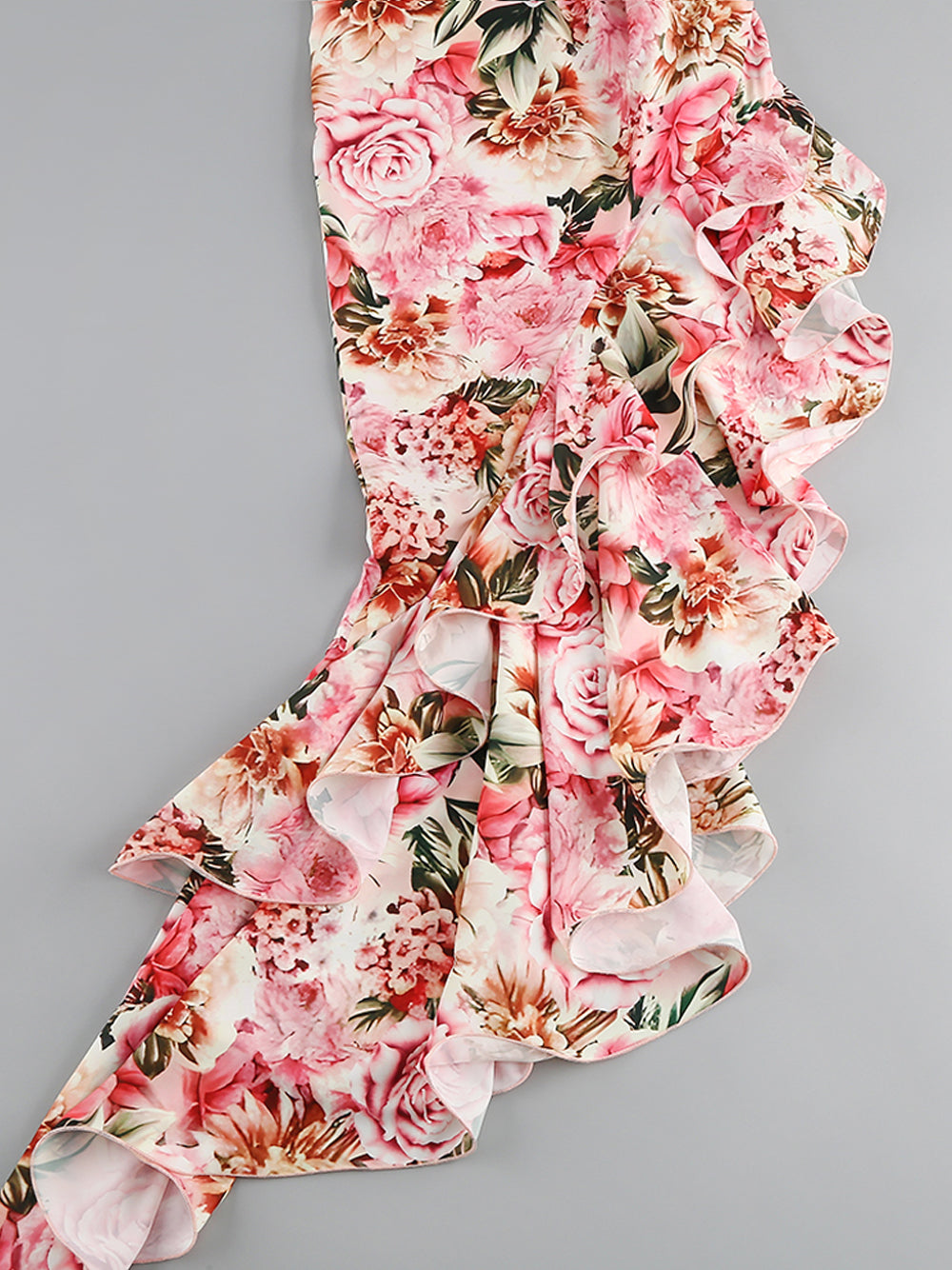 Floral Print One-Shoulder Cutout Ruffle Maxi Dress 12