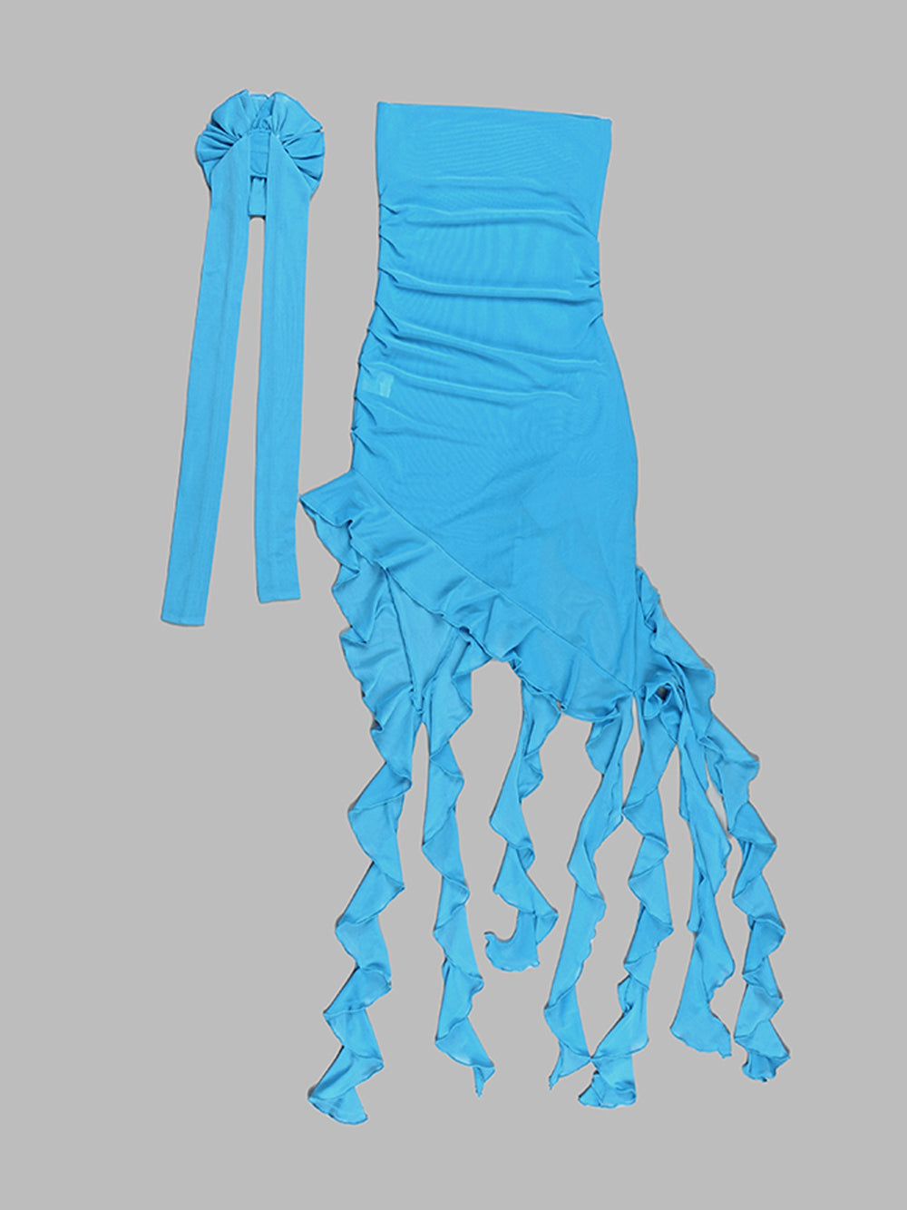 Rosette Strapless Asymmetric Ruffle-Hem Dress 14
