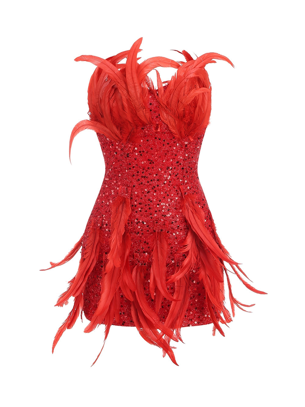 Sequin Strapless Feather-Trim Bodycon Mini Dress