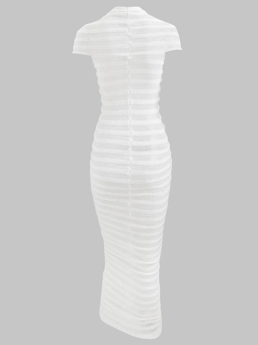 Knit Ribbed Semi Sheer Horizontal Stripe Bodycon Midi Dress - View 10