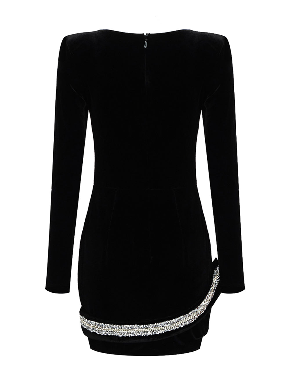 Velvet Deep-V Long-Sleeve Rhinestone Bodycon Mini Dress 2