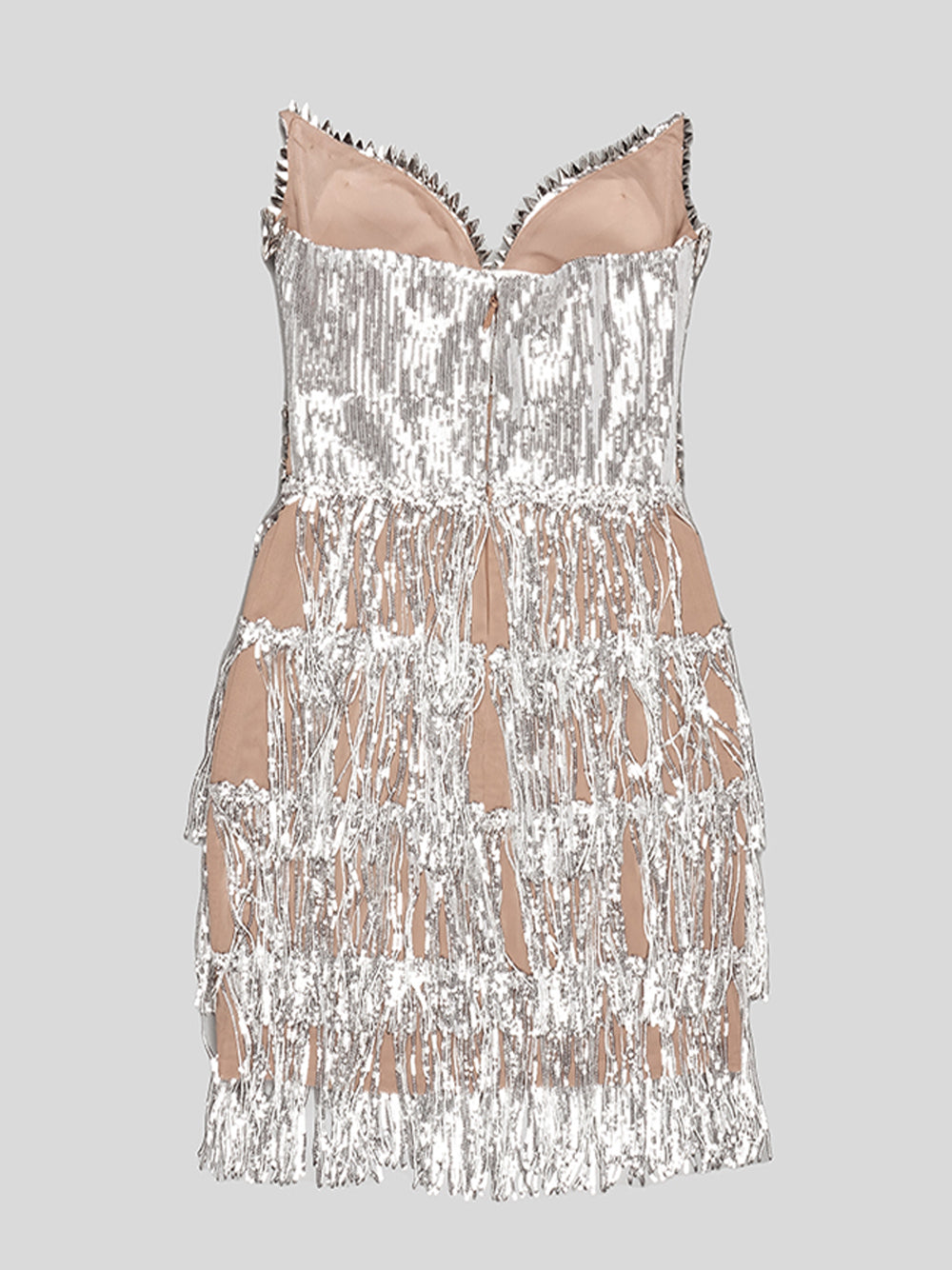 Sequin V-Neck Crystal Tiered Fringe Mini Dress 5