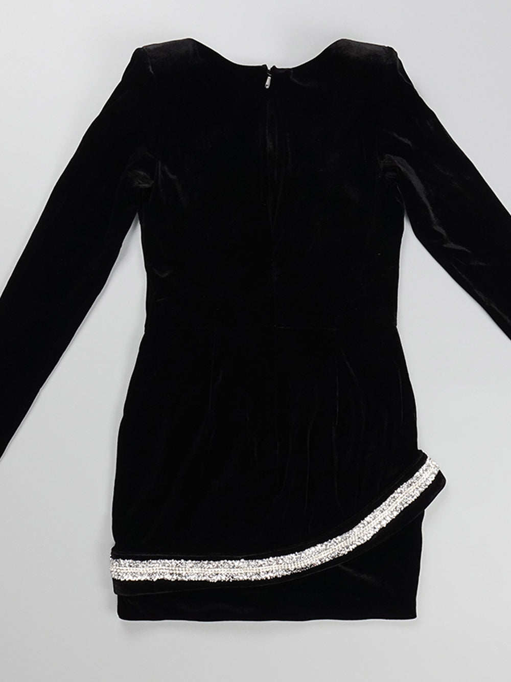 Velvet Deep-V Long-Sleeve Rhinestone Bodycon Mini Dress 11