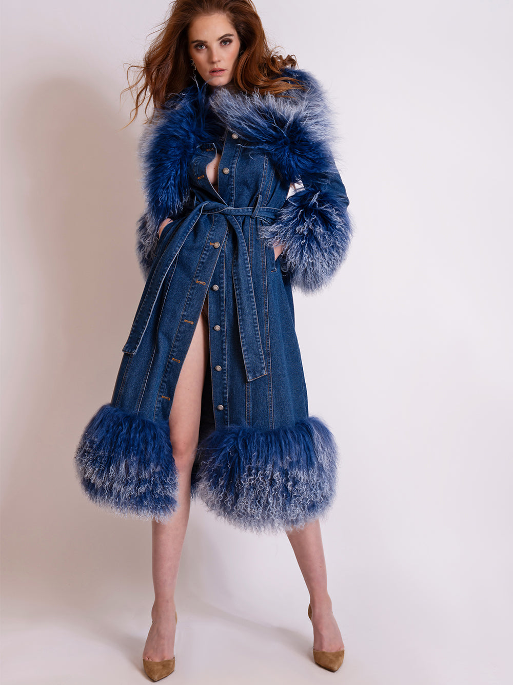 MEDUSA Denim Coat w/ Shearling Fur 7