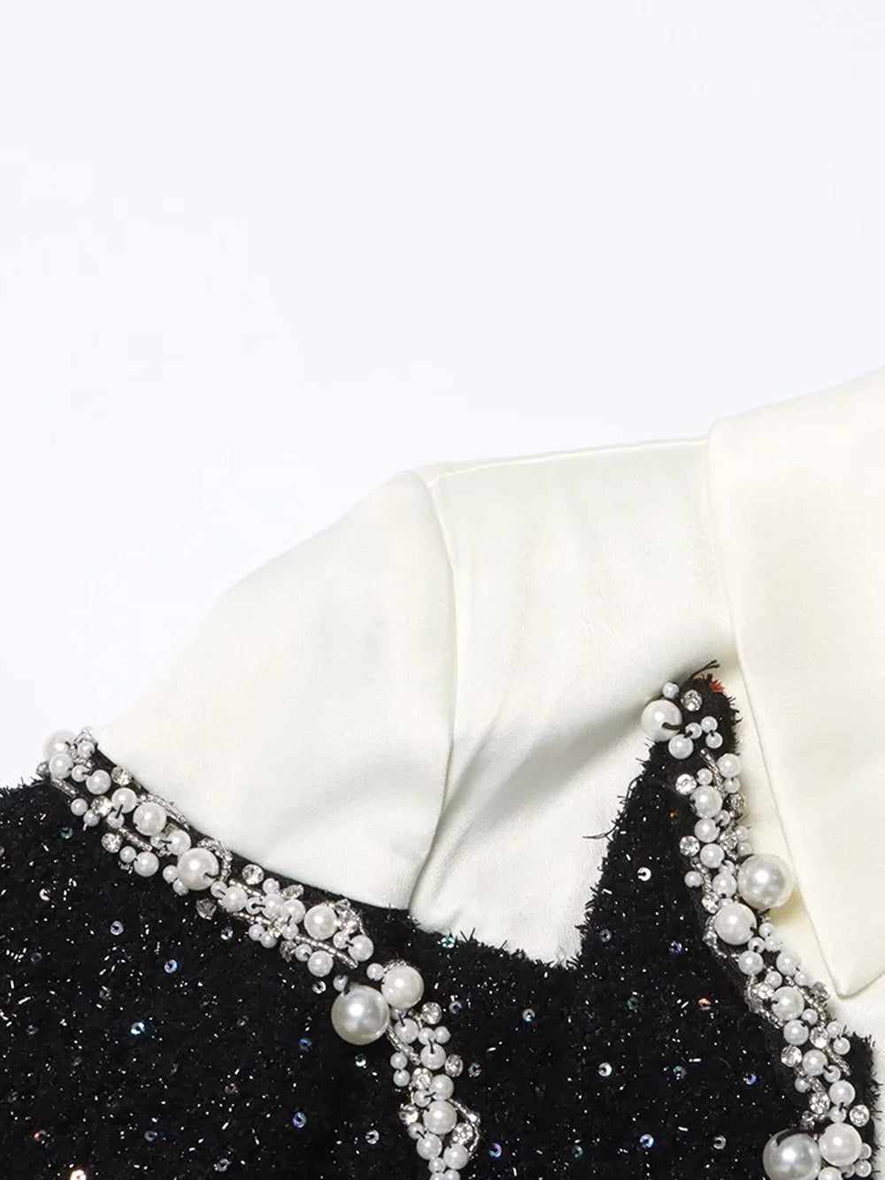 Sequin Pearl-Embellished Collared Long-Sleeve Bodycon Mini Dress 14