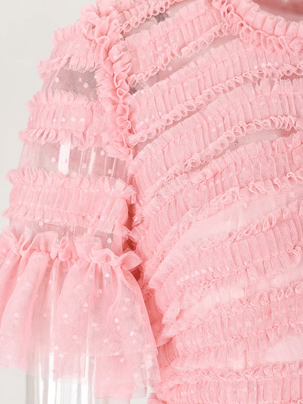 Swiss Dot Tulle Flutter Sleeve Tiered Ruffle Maxi Dress 3