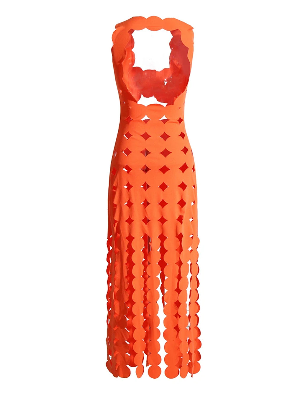 Scalloped Cutout Disc-Fringe Bodycon Maxi Dress 5