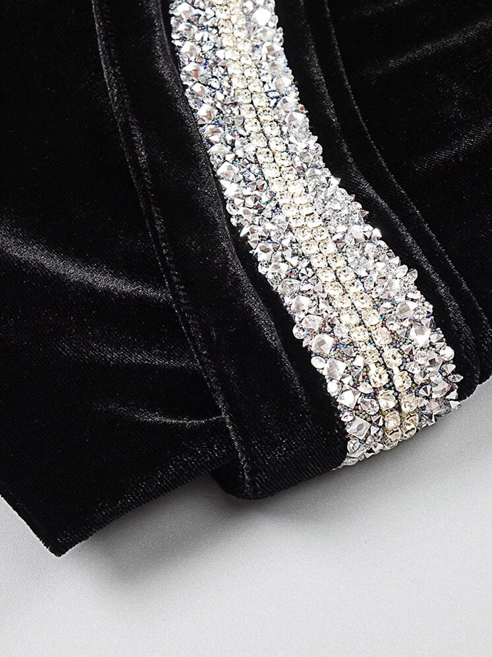 Velvet Deep-V Long-Sleeve Rhinestone Bodycon Mini Dress 8