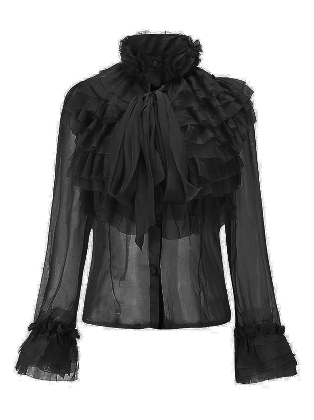 CORAL Bowknot Ruffle Blouse in Black