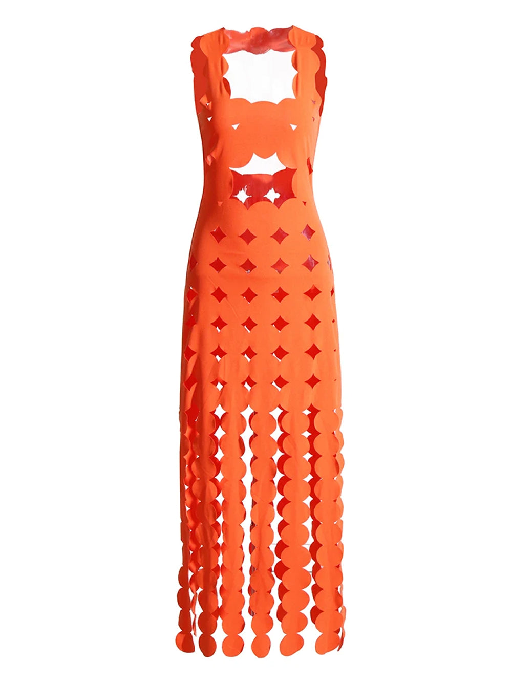 Scalloped Cutout Disc-Fringe Bodycon Maxi Dress 4