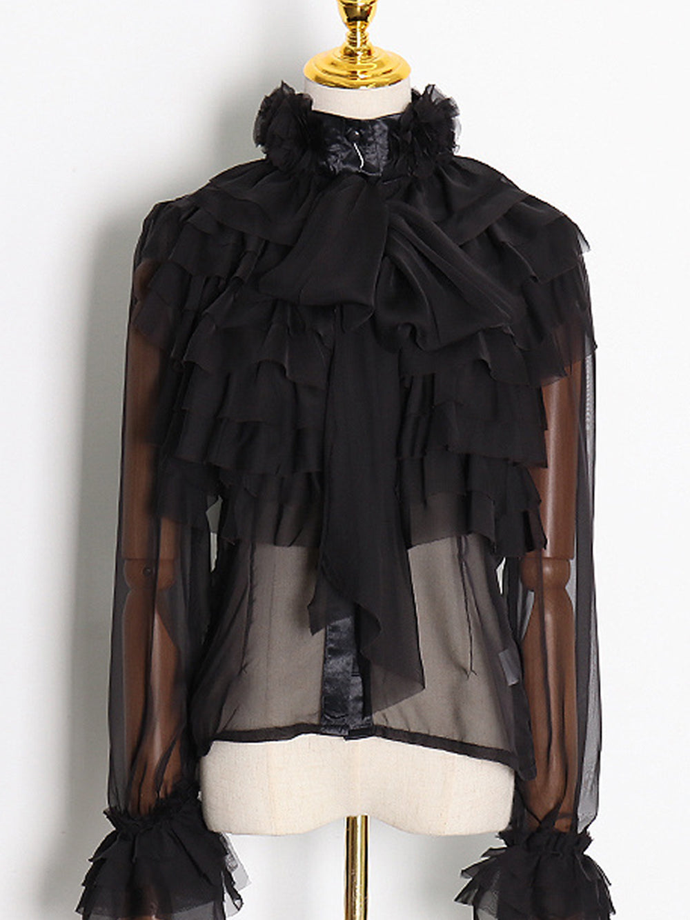 CORAL Bowknot Ruffle Blouse in Black