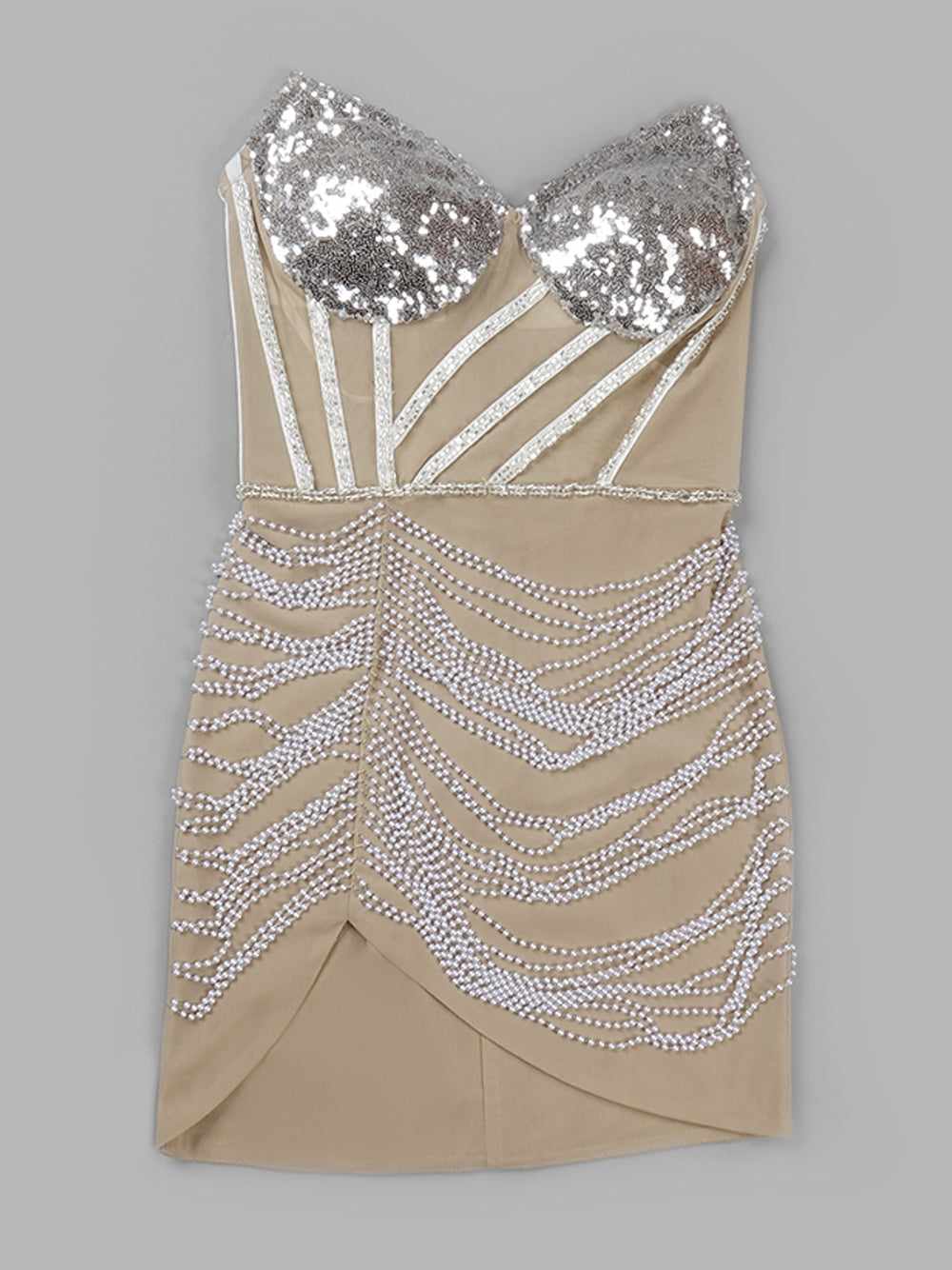Sequin Strapless Pearl-Embellished Corset Mini Dress 5