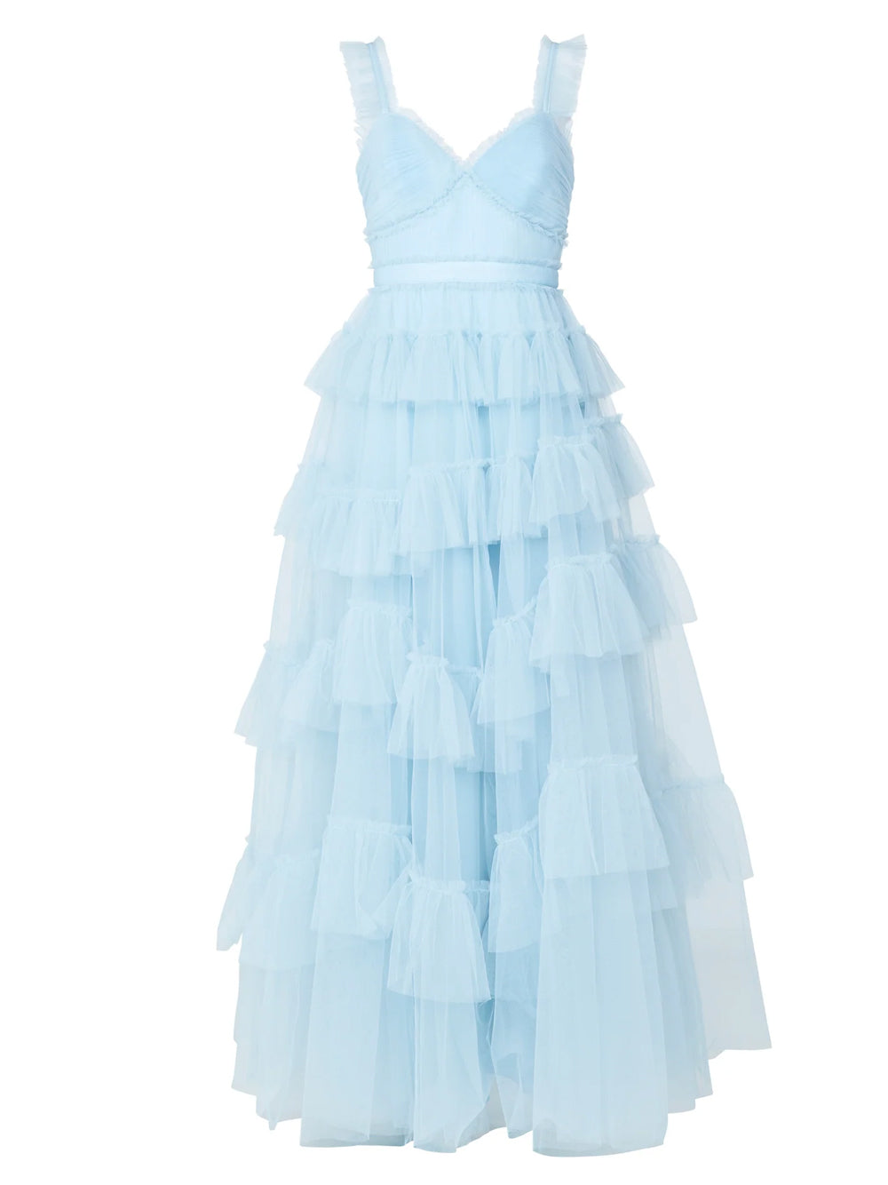 Tulle Sweetheart Strappy Tiered Ruffle Midi Dress 7