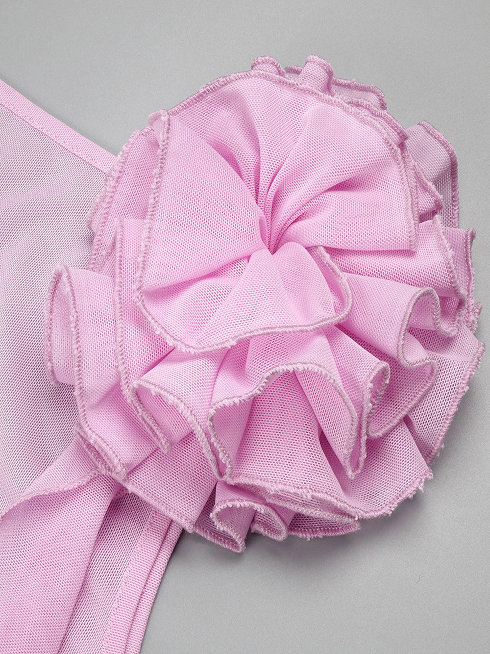 Mesh One-Shoulder Ruffle Flower Asymmetric Mini Dress 7