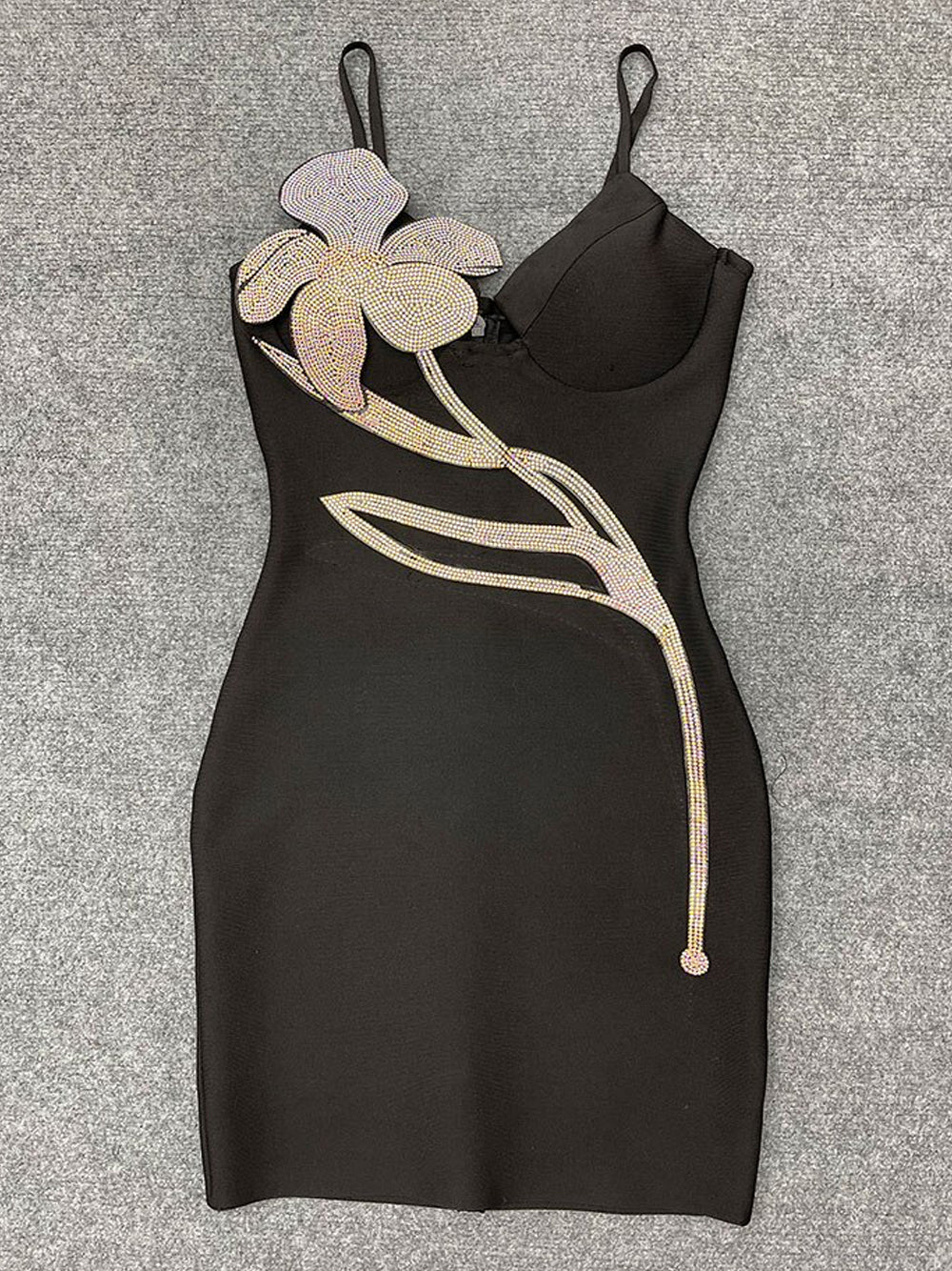 Crystal Floral Appliqué Strappy Bodycon Mini Dress 4