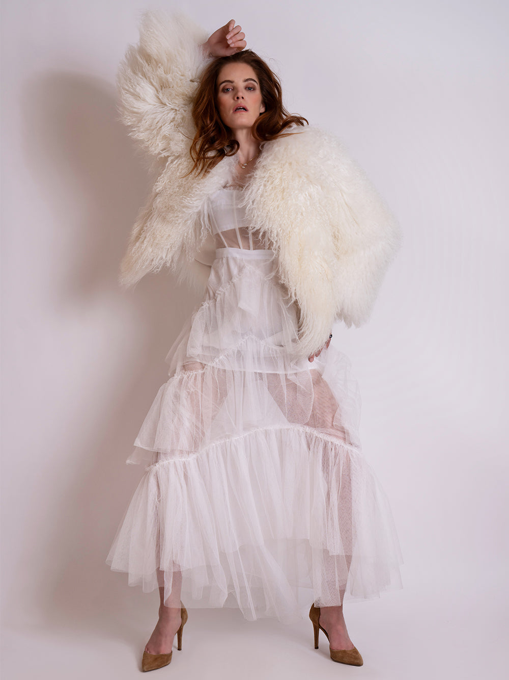 Corset Bodice Tiered Sheer Tulle Floor-Length Gown 2