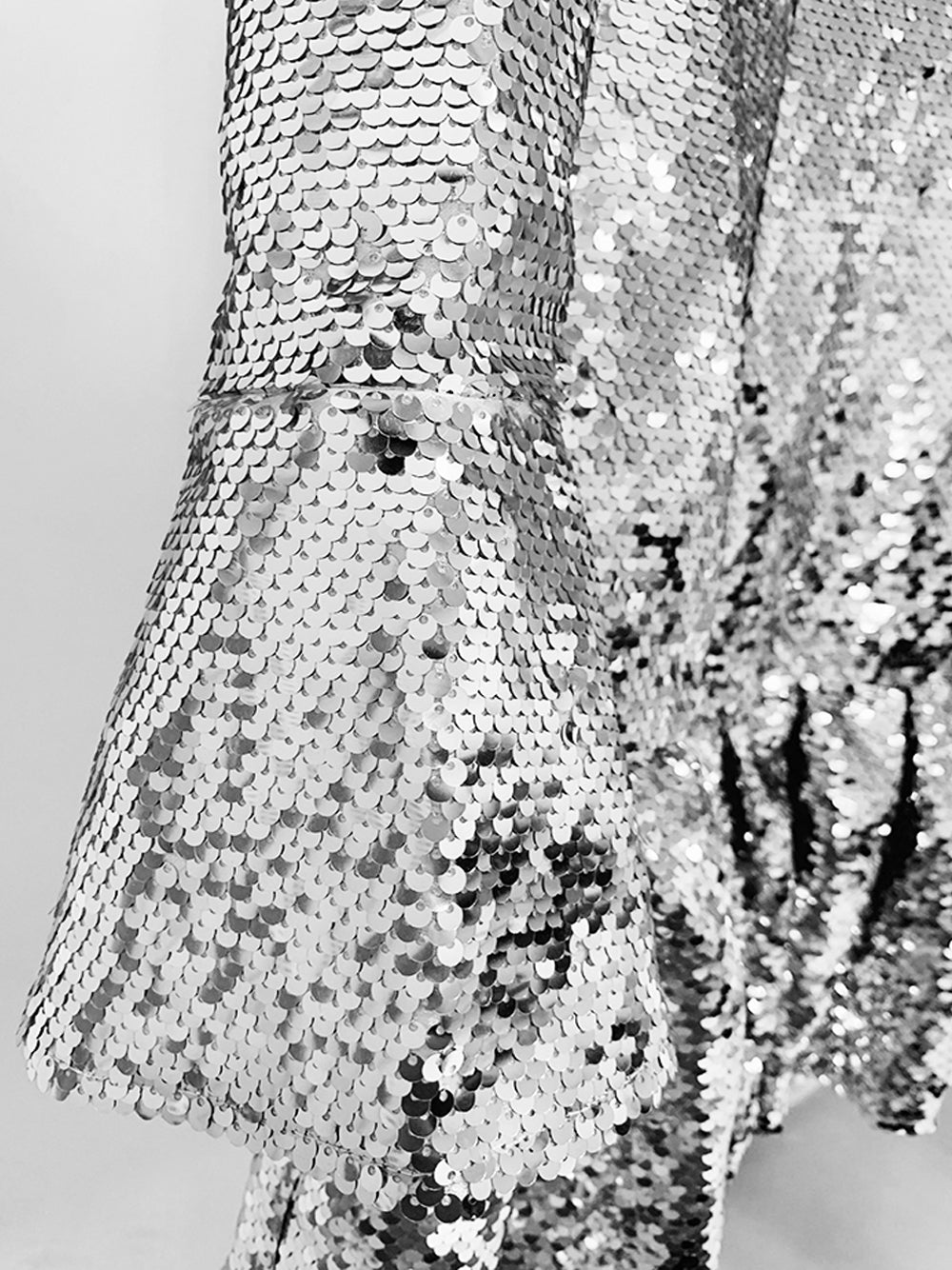 Sequin High Neck Long Sleeve Ruffle Hem Mini Party Dress - View 12