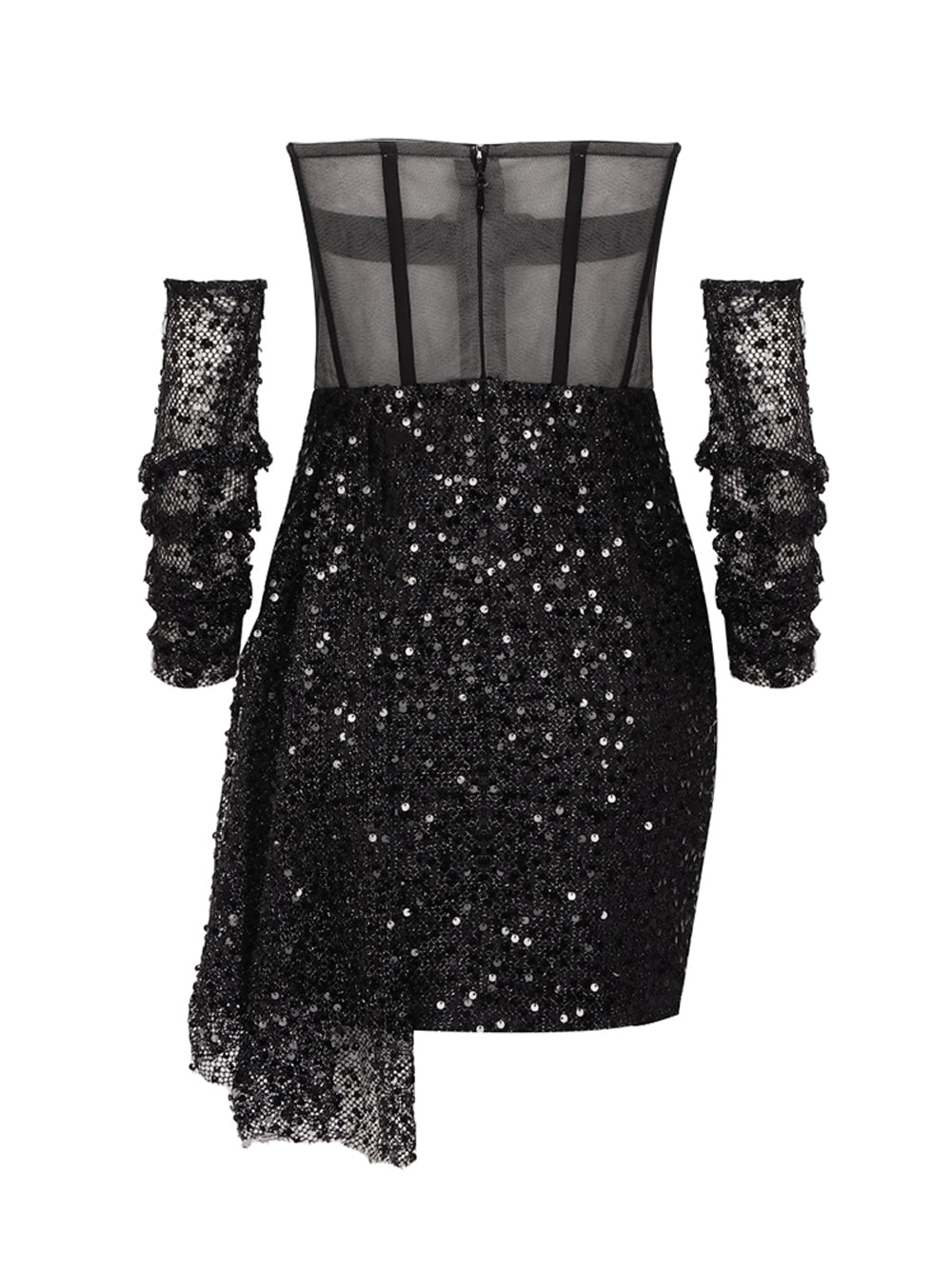 Sequin V-Neck Sleeveless Asymmetrical Bodycon Mini Evening Dress - View 2
