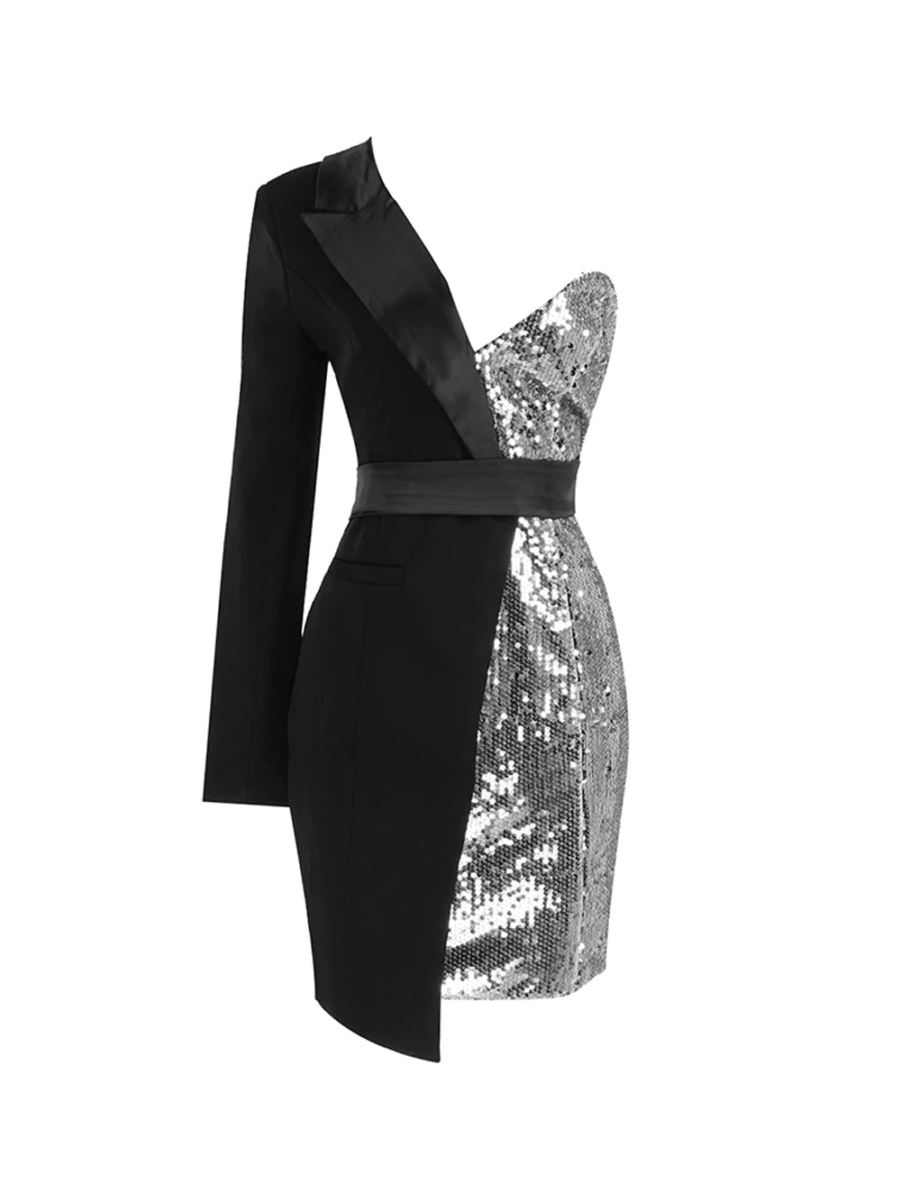 PYRAMID Sequined Mini Dress in Silver