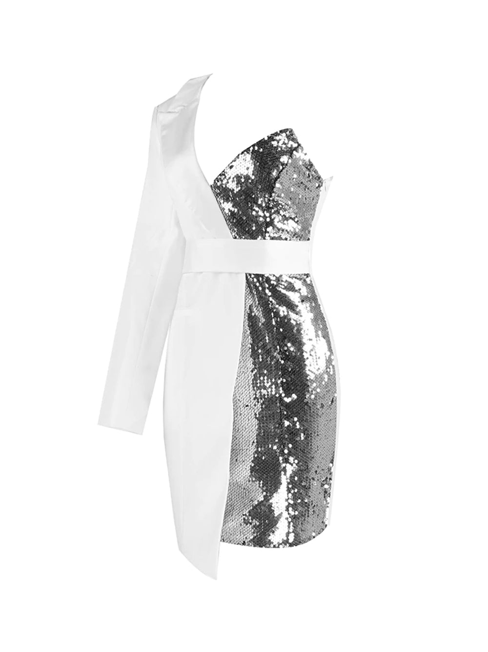 Sequined One-Shoulder Asymmetric Blazer Mini Dress 14
