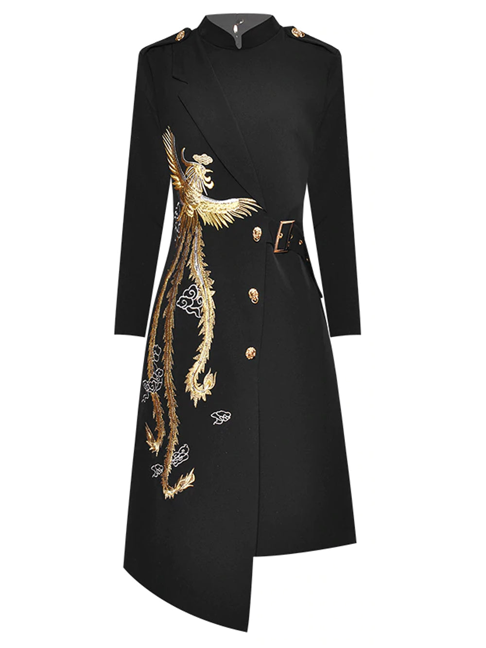 Embroidered Lapel Long Sleeve Asymmetric Blazer Midi Dress 5