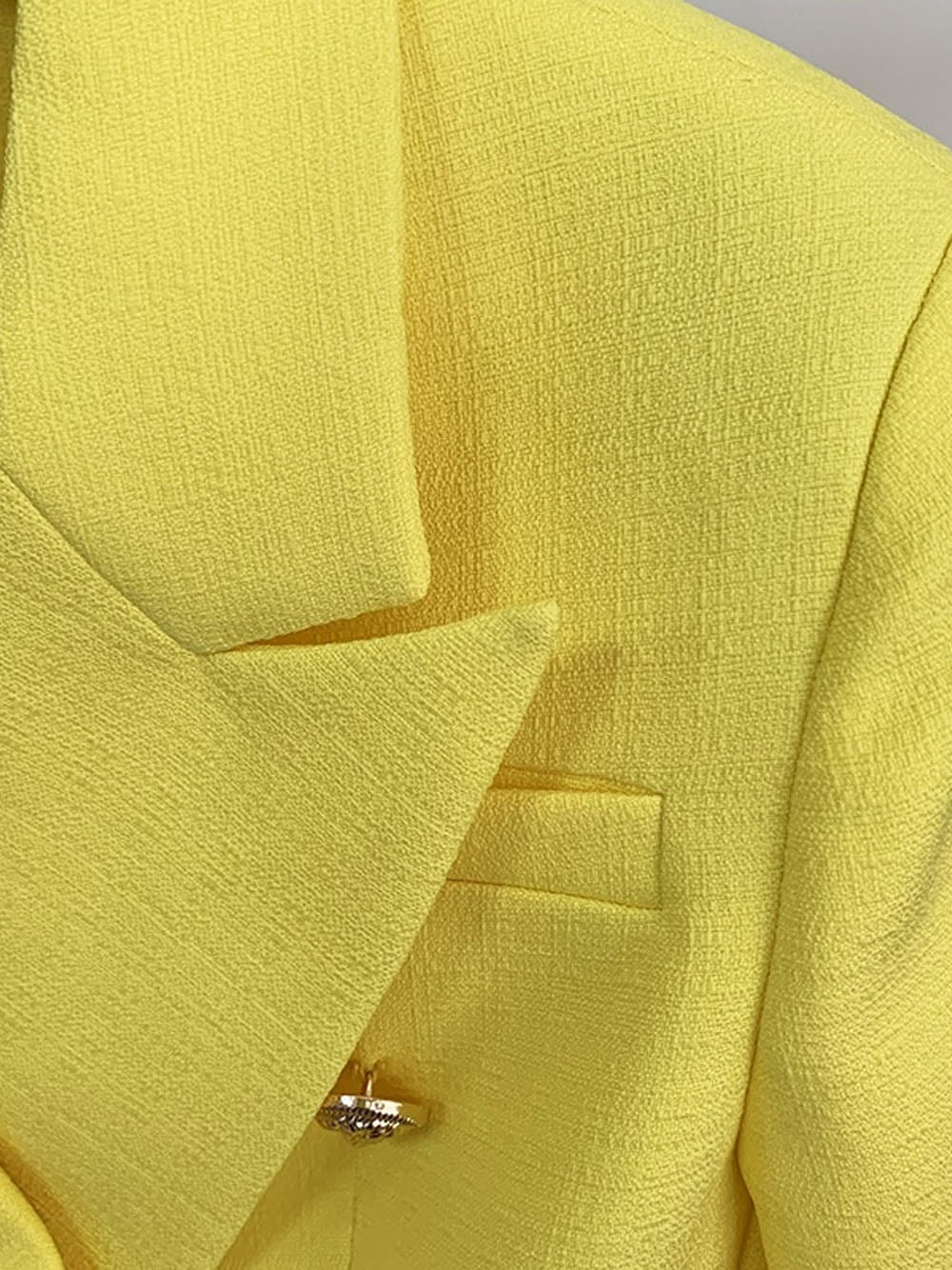 Double Breasted Textured Blazer in Yellow 4