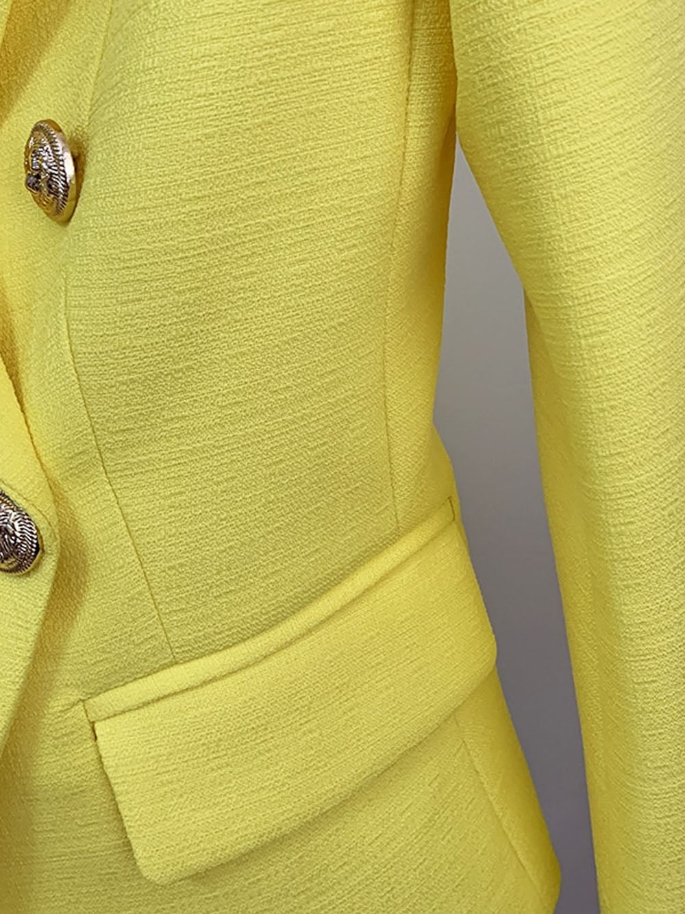 Double Breasted Textured Blazer in Yellow 8
