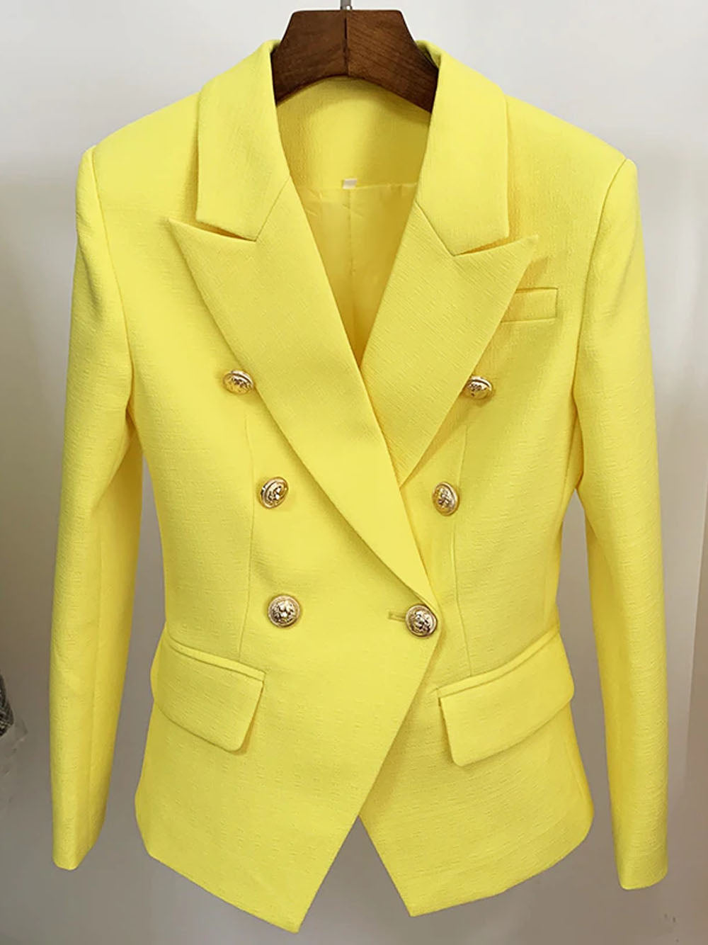 Double Breasted Textured Blazer in Yellow 2