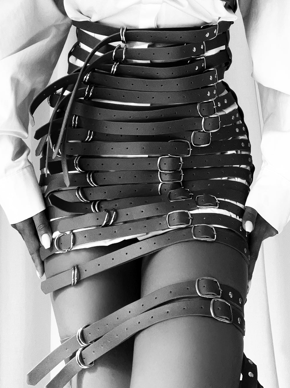 Layered Buckle-Strap Cage Harness Belt Skirt 4