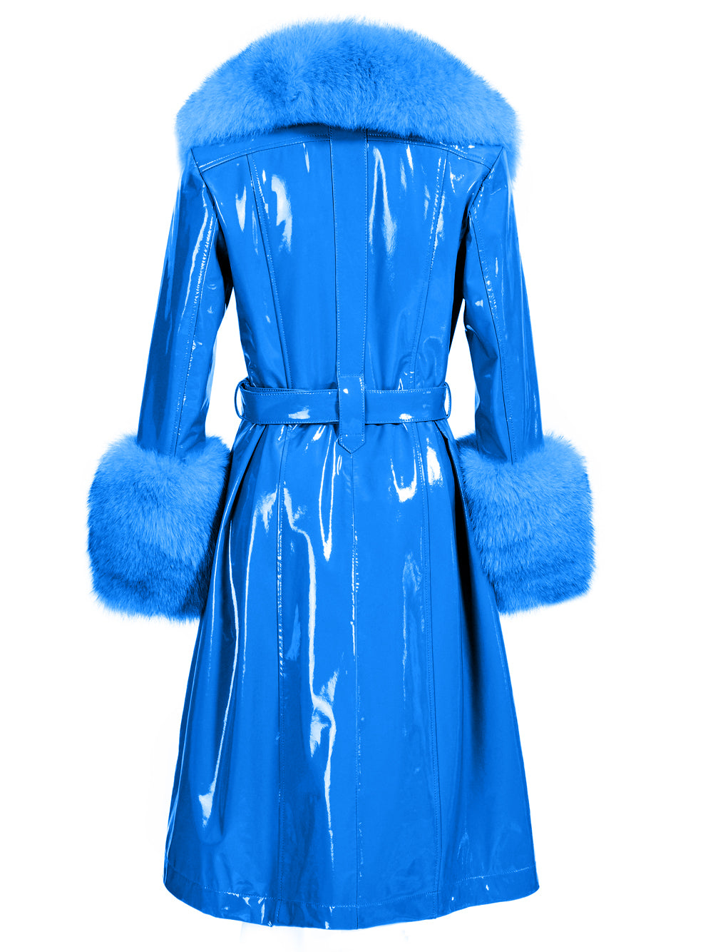 Patent Leather Coat w/ Fox Fur In Blue 12