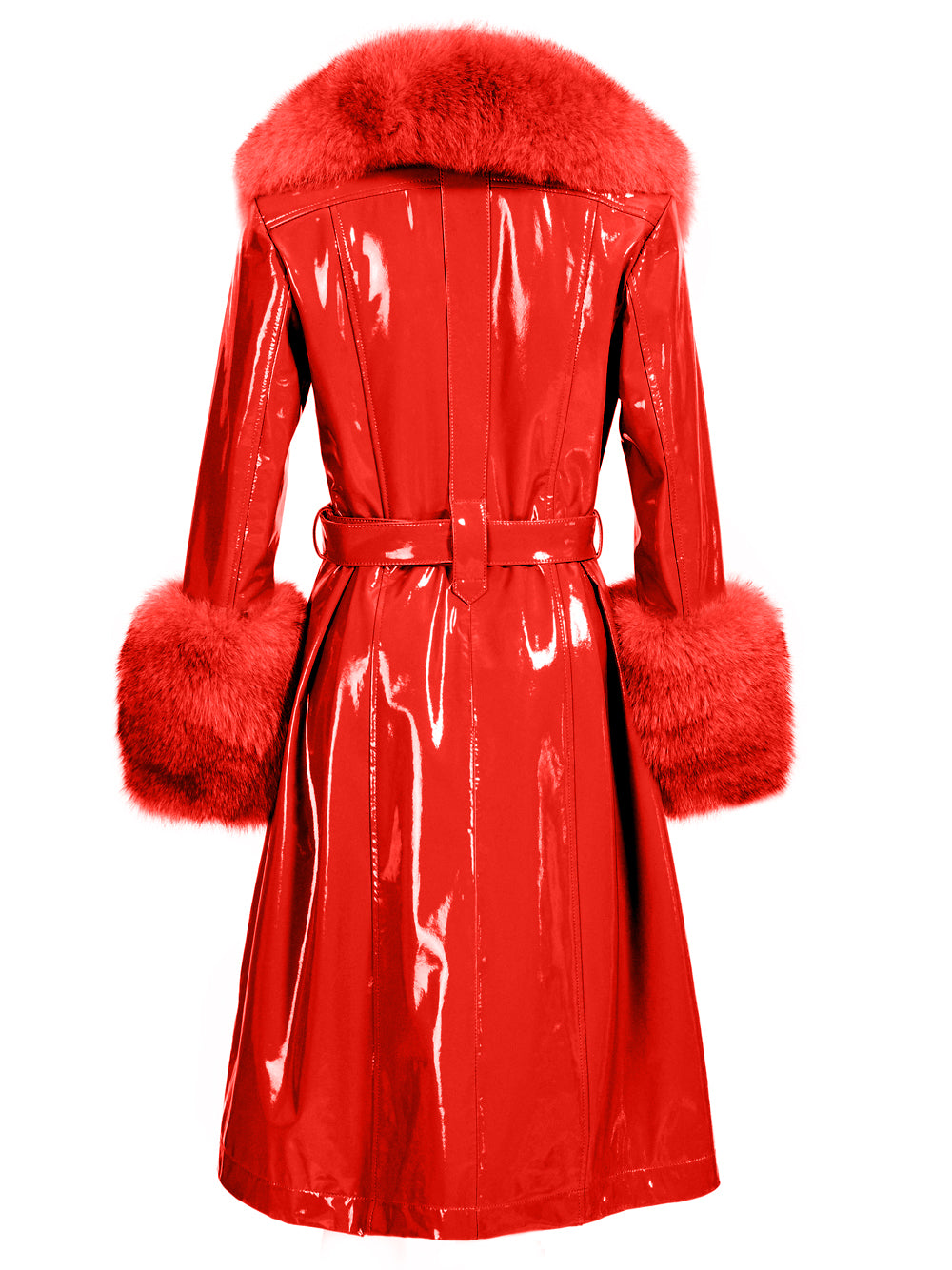 Patent Leather Coat w/ Fox Fur In Red 13