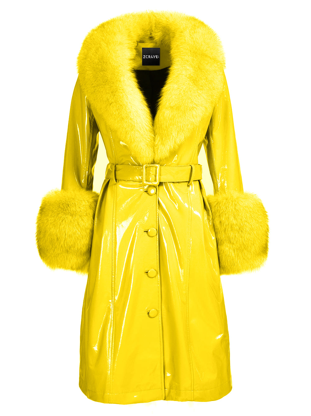 Patent Leather Coat w/ Fox Fur In Yellow 9