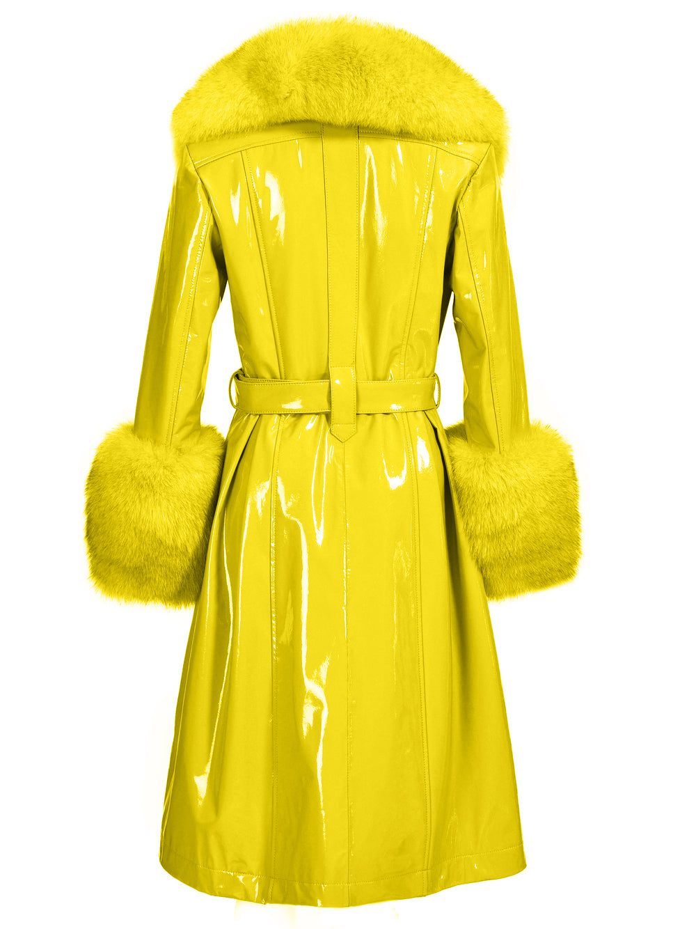 Patent Leather Coat w/ Fox Fur In Yellow 10
