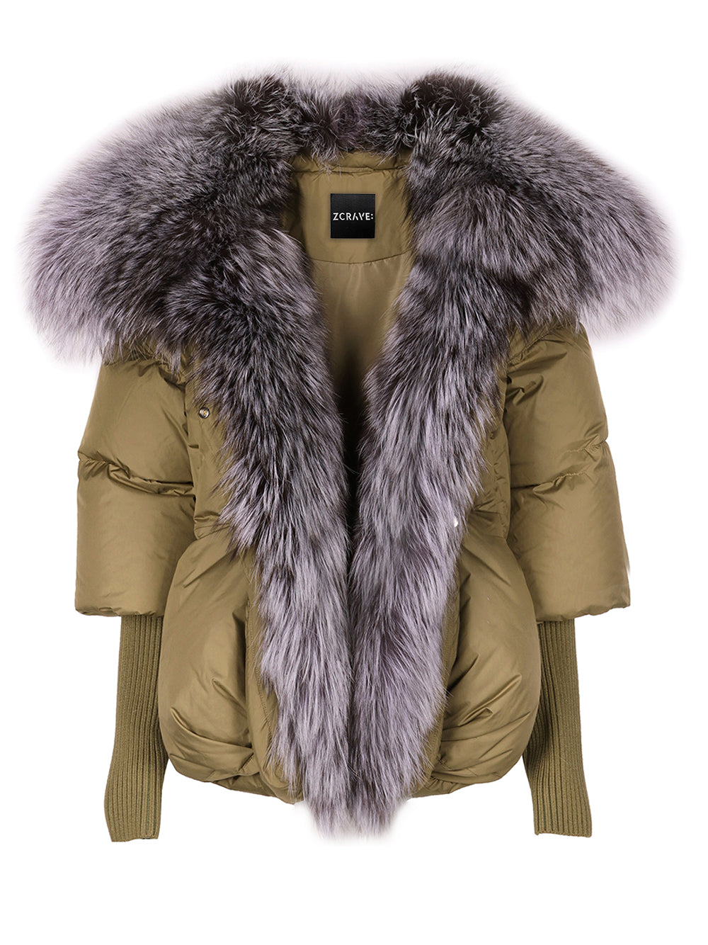 Fur Trim Puffer Jacket in Khaki & Gray 8