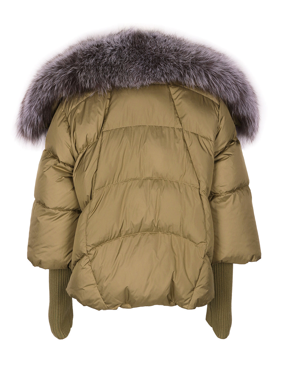 Fur Trim Puffer Jacket in Khaki & Gray 9